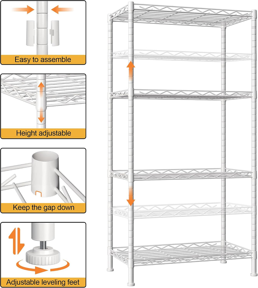 HOMEFORT 4-Shelving Unit, Adjustable Wire Shelving, Metal Wire Shelf Rack Org...