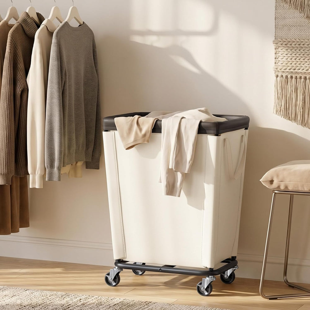 StorageWorks Laundry Hamper with Wheels, 210L Rolling Beige Basket
