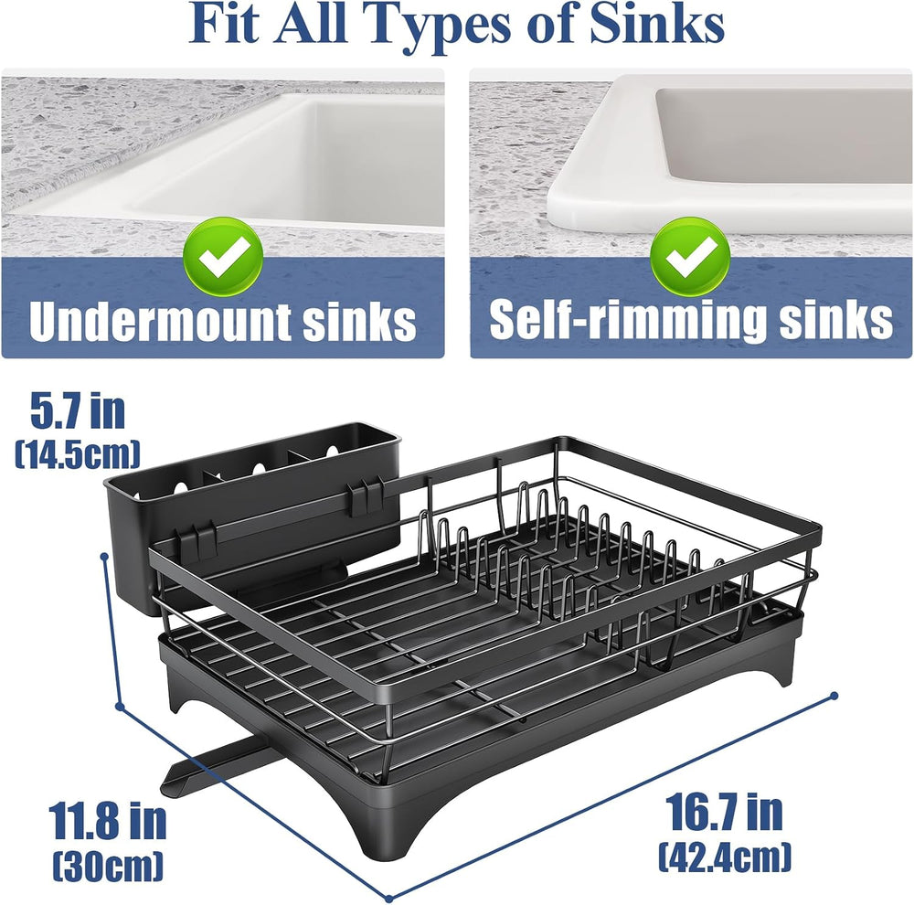 SNTD Dish Drying Rack for Kitchen Counter, 11.8" W x 16.7" L, Black