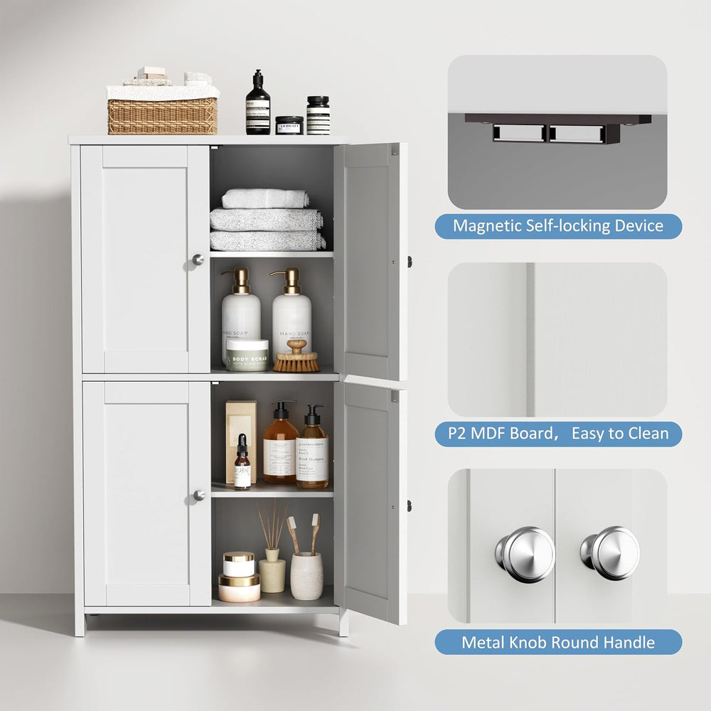 Shintenchi Bathroom Storage Cabinet 4 Doors & Adjustable Shelves White