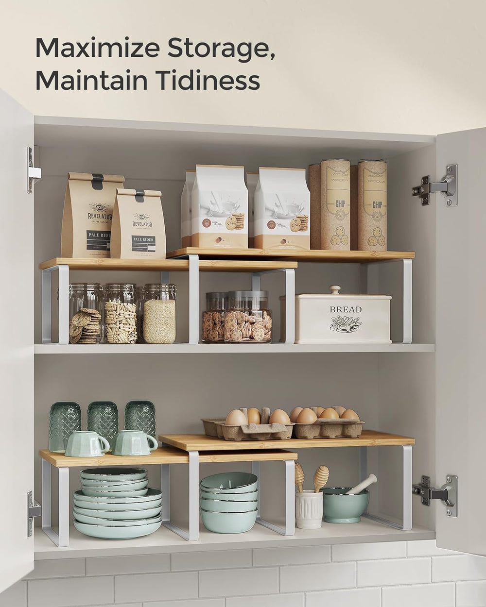 SONGMICS Cabinet Organizer Shelf, Set of 2 Spice Rack, Kitchen Storage
