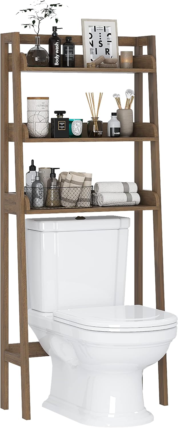UTEX Over Toilet Bathroom Organizer, 3-Tier Storage Shelf Rack, Wood Grain