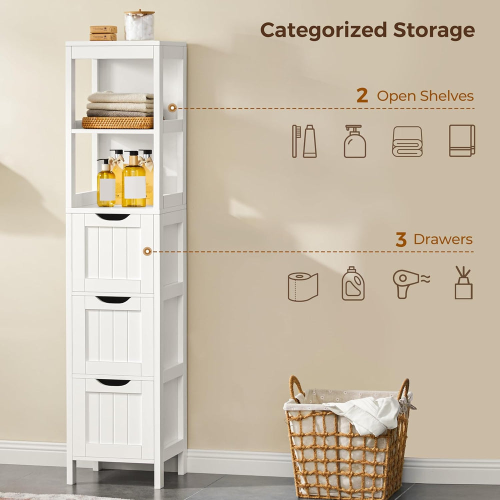 Yaheetech 56" Tall Narrow Bathroom Storage Cabinet with 3 Drawers, White