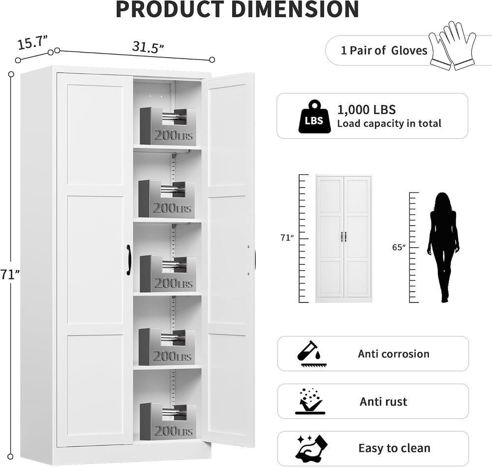 71” Metal Kitchen Pantry Storage Cabinet with Adjustable Shelves