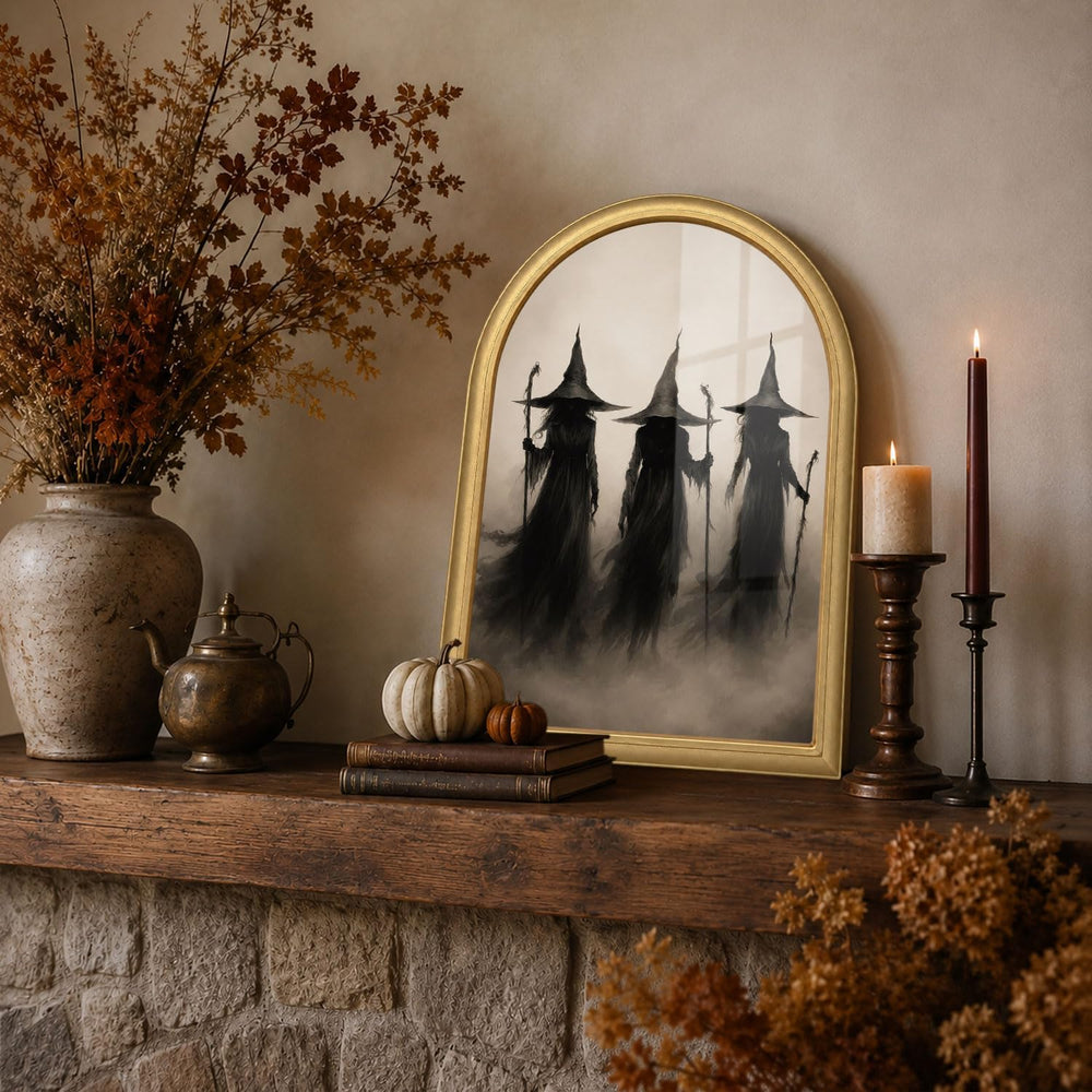 Wheatwin Halloween Witch Decor Wall Art, Spooky Arched Framed Wall Art