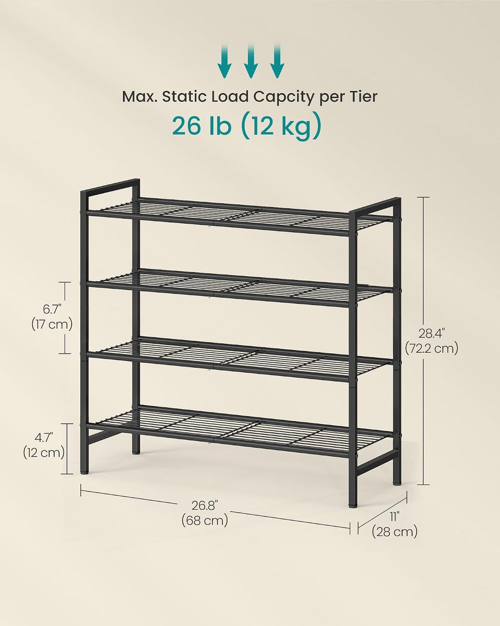 SONGMICS 4-Tier Metal Shoe Rack, Vertical Shelf, Holds up to 20 Pairs