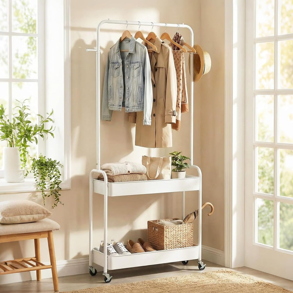 LDAILY Small Rolling Clothes Rack, Heavy Duty Clothing Rack with 2 Baskets, 4...