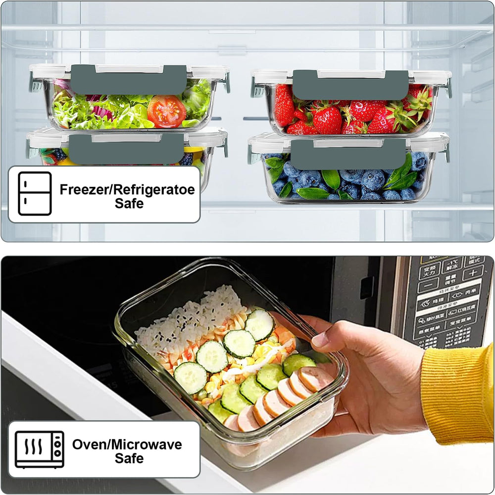 VERONES 10 PACK 22 OZ Glass Meal Prep Containers Set with Lids, Grey