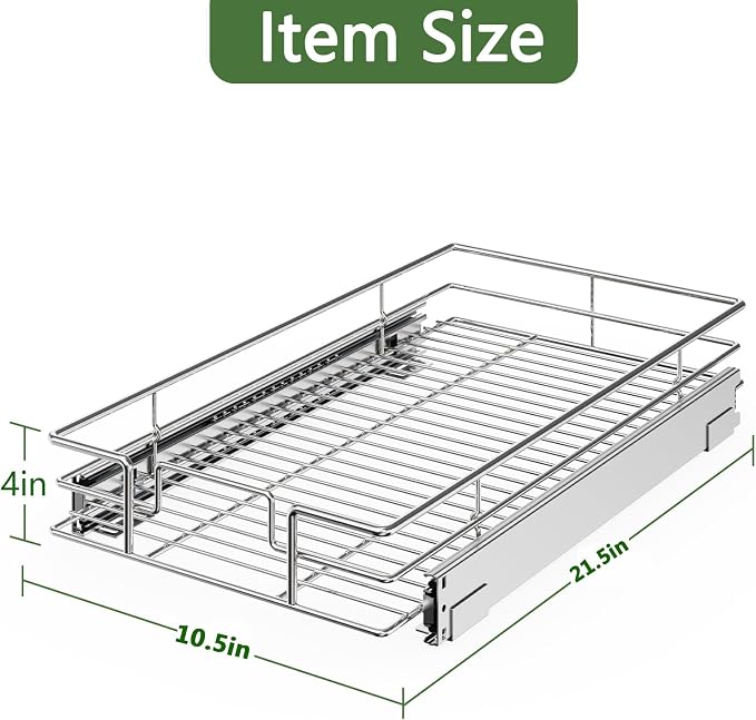 LOVMOR Pull Out Cabinet Organizer 10½"W x 21½"D, Kitchen Cabinet Pu...