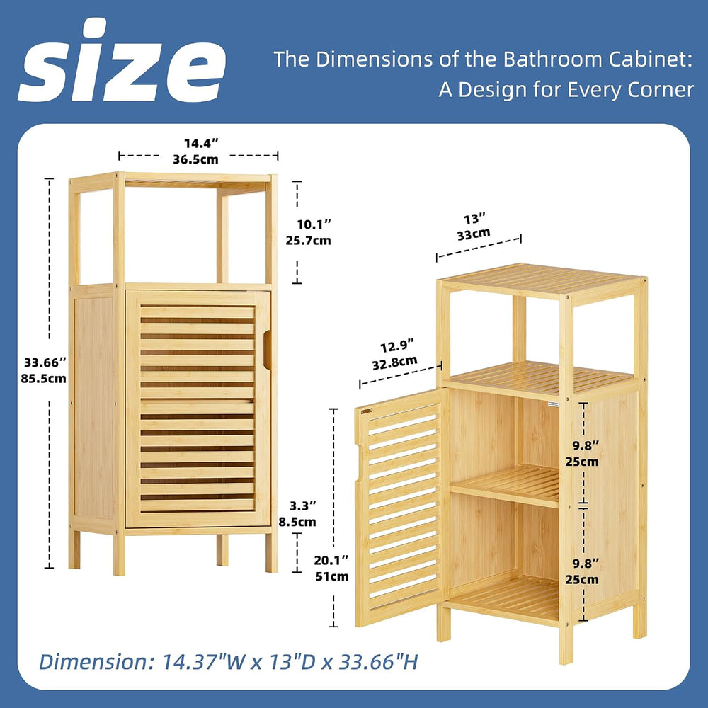 HITNET Bathroom Cabinet Freestanding, Small Bamboo Floor Cabinet, 4 Tier Sing...