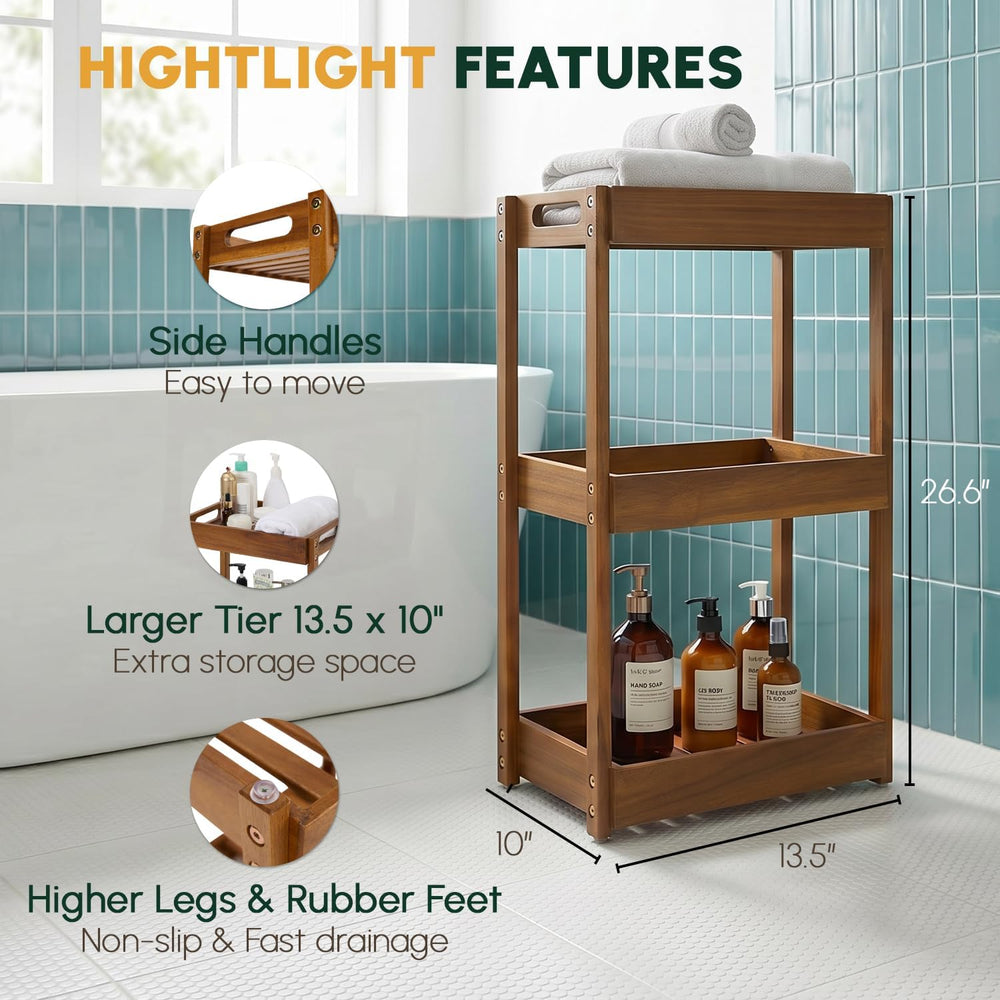 3-Tier Corner Standing Acacia Wood Shower Caddy Organizer