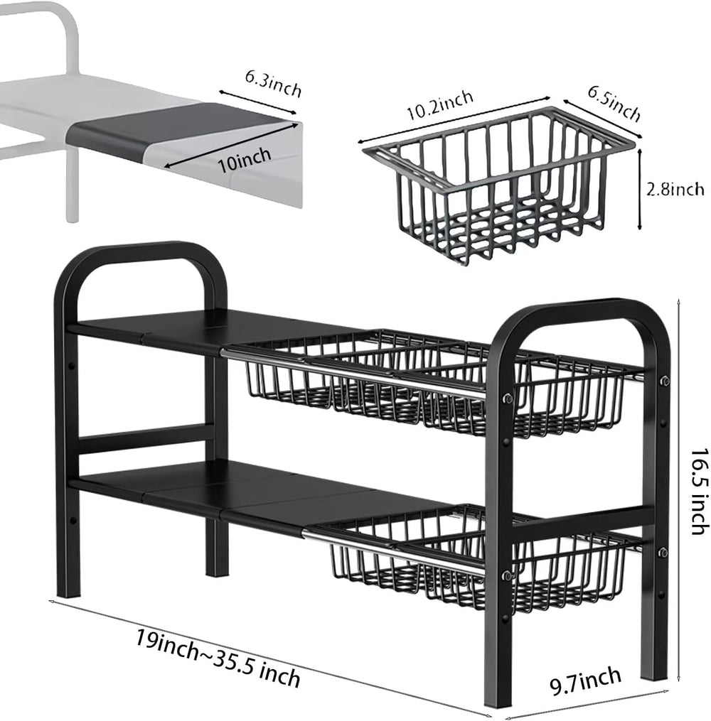 Under Sink Organizer,2 Tier Expandable Heavy Duty Metal Shelf,with 5 Removabl...