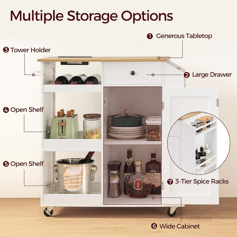 MAHANCRIS Kitchen Island with Power Outlet, Kitchen Storage Island with Drawe...