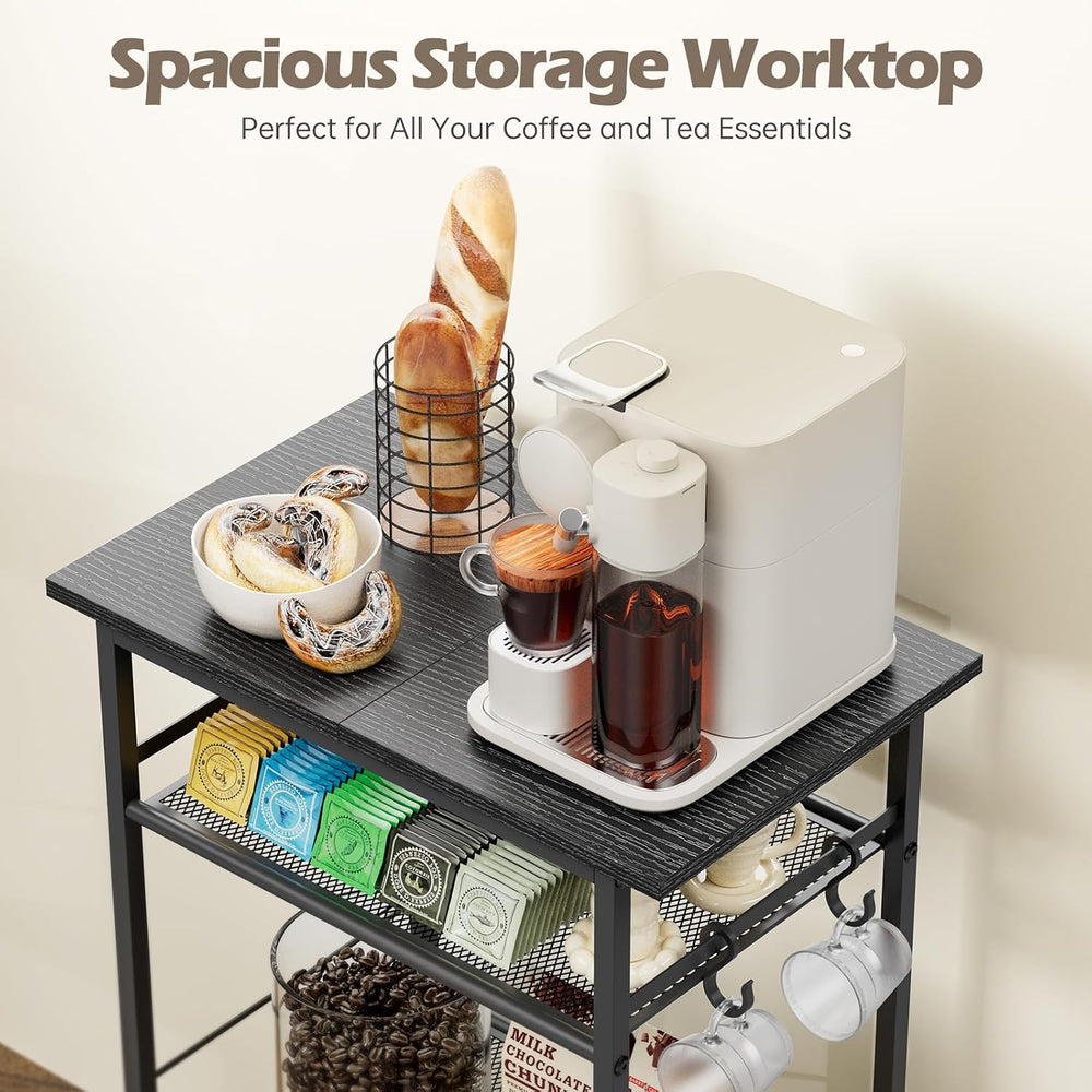 Aduanbang 3-Tier Coffee Bar Stand with Storage, Farmhouse Kitchen Cabinet, Br...
