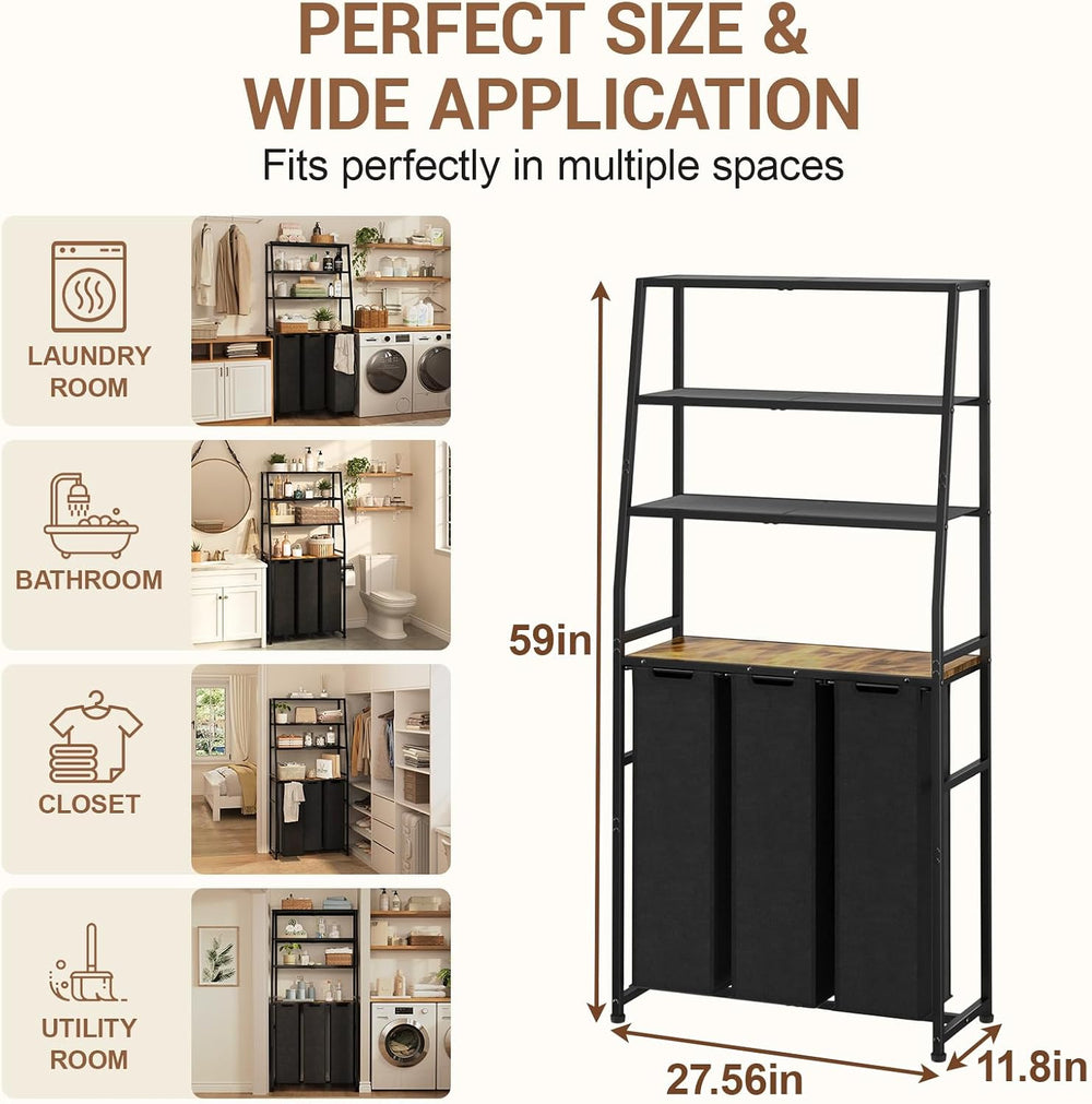 Laundry Hamper 3 Section, 4 Tier Laundry Basket Organizer