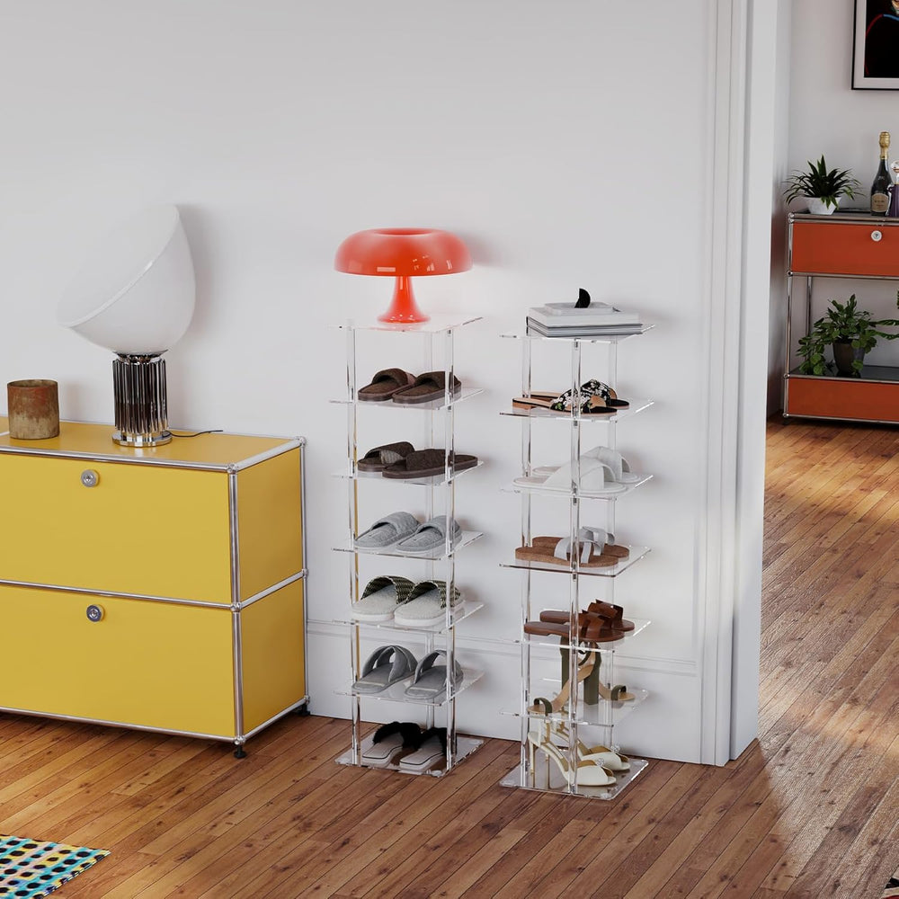 Aquiver Acrylic Vertical Shoe Rack - Free Standing Shoe Rack 7 Tier Shoe Stor...