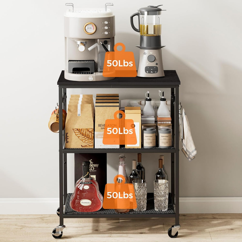3-Tier Rolling Kitchen Microwave Cart, Utility Cart