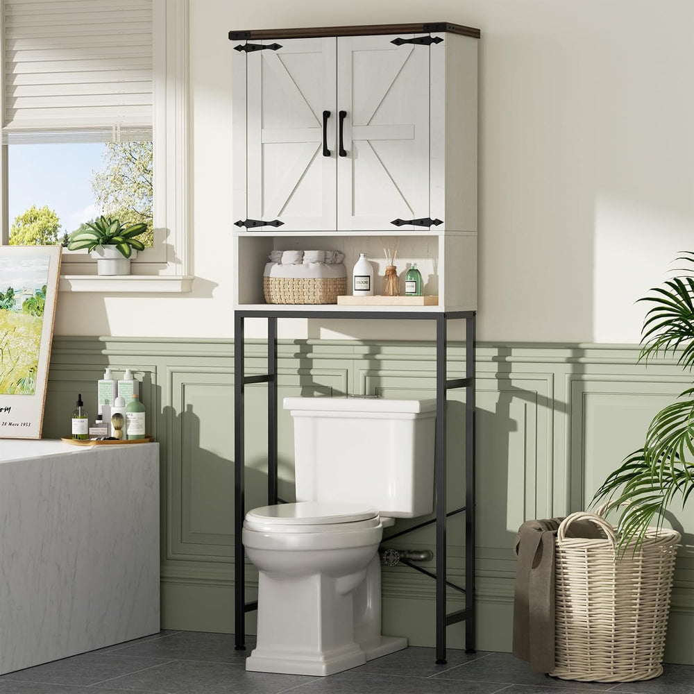 Over The Toilet Storage Cabinet with Farmhouse Doors and Adjustable Shelf, Ta...