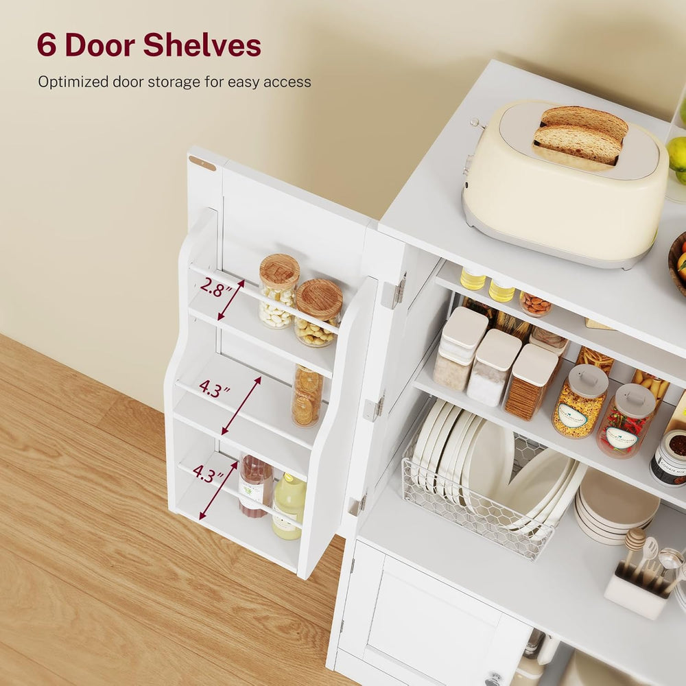 43"H Pantry Cabinet with 4 Doors, Kitchen Cabinet with 6 Door Shelves