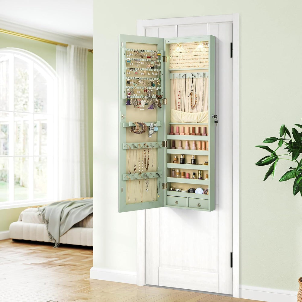 NAFORT 2 LEDs Mirror Jewelry Organizer, 47.5-Inch Borderless Full Length Mirr...