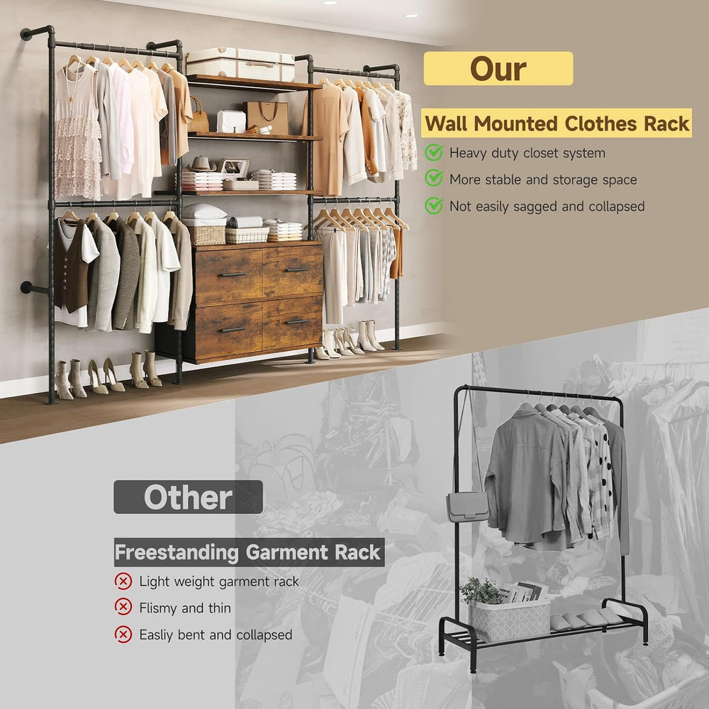 ONBRILL T4 Closet System with Stepless Dimmable LED Light, Rustic Brown