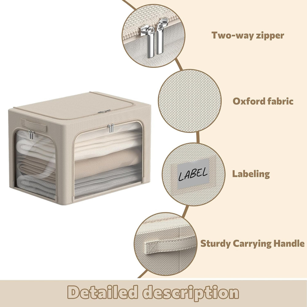 3Pack Clothes Storage Bins - Oxford Frame Storage Box Foldable Stackable Stor...