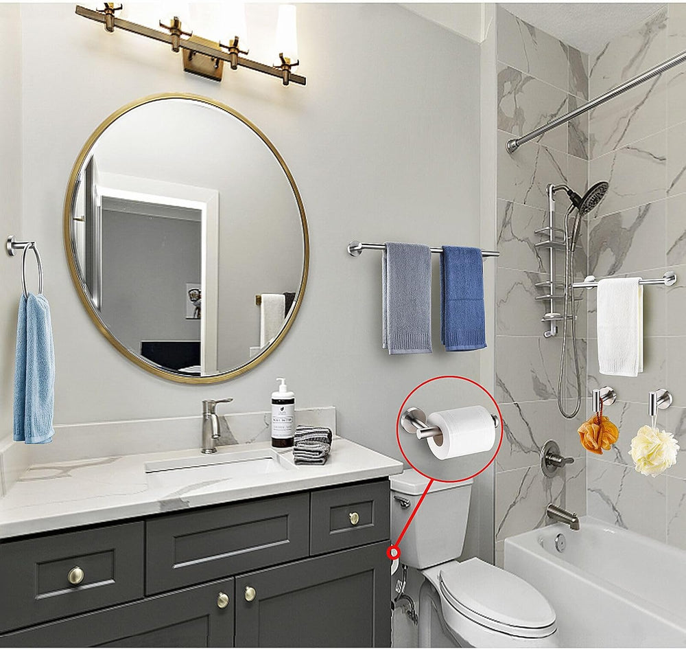 6 Pieces Brushed Nickel Bathroom Hardware Accessories Set Hand Towel Ring 16&...
