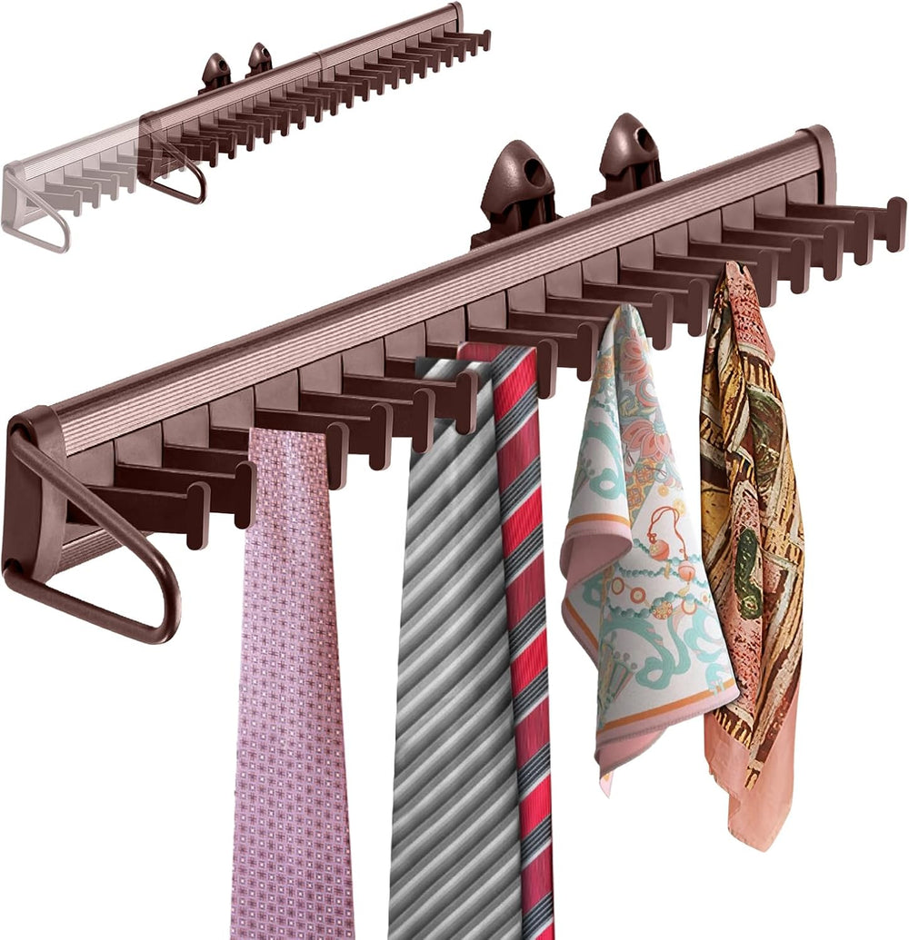 Sliding Tie Rack Hanger for Closet, 20 Tie Pull Out Belt Rack Organizer