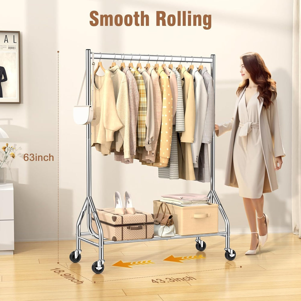 EAGMAK Heavy Duty Clothes Rack Load 420 LBS, Rolling Garment Rack with Lockab...