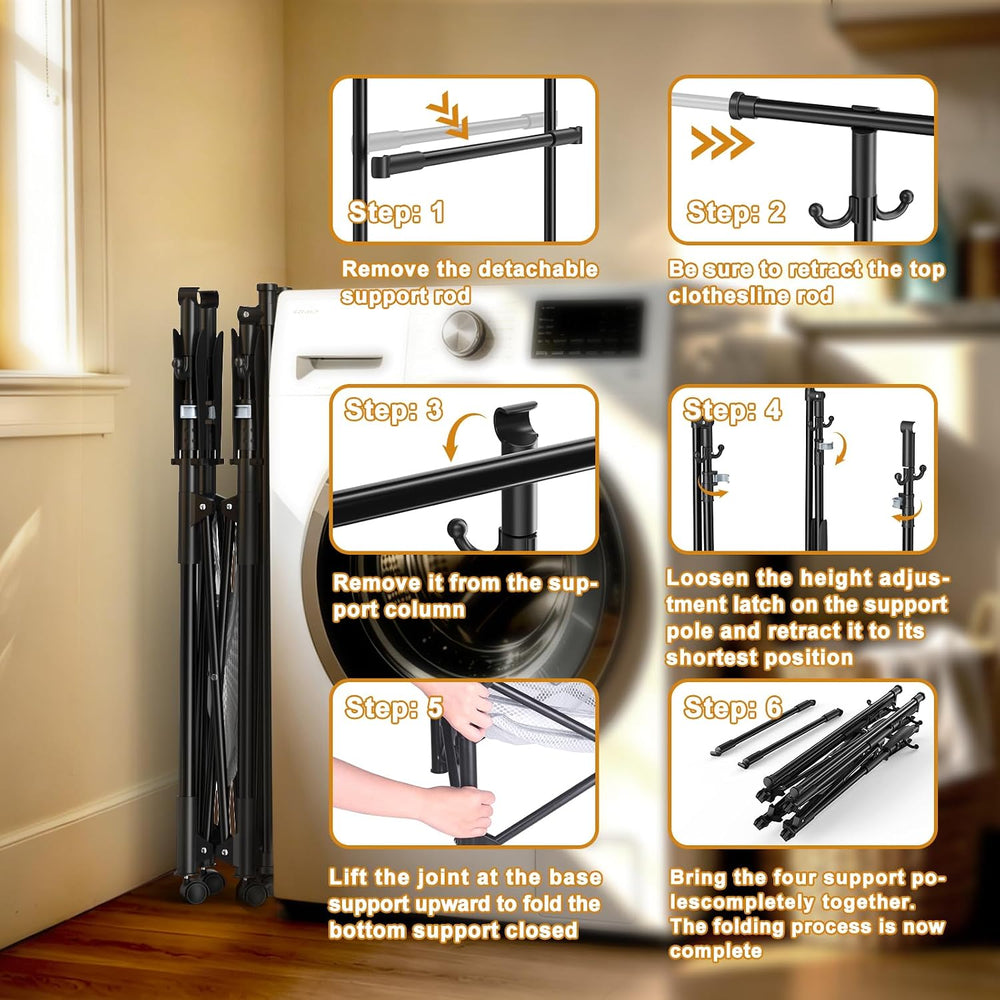 Portable Foldable Clothes Drying Rack - Adjustable Double Extendable Rods (33...