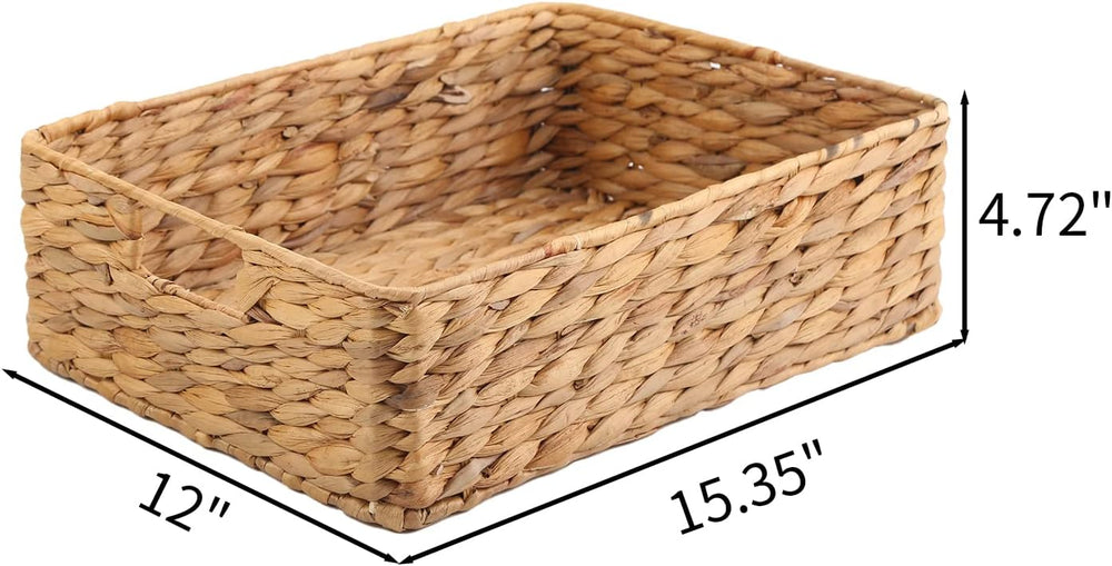Water Hyacinth Storage Basket, Handwoven, 15.35L x 12W x 4.72H in, Brown