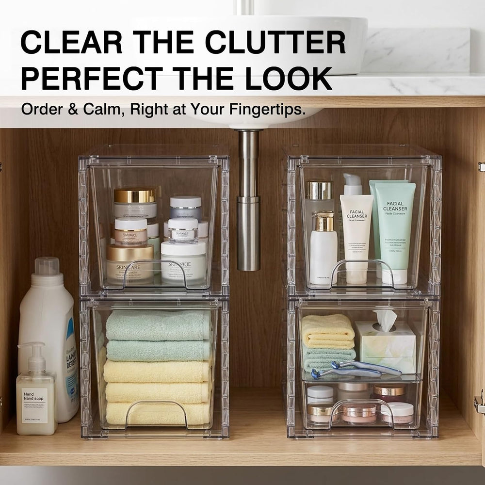 Stackable Storage Drawers 4 Pack 7in Under Bathroom Sink Organizer Boxes