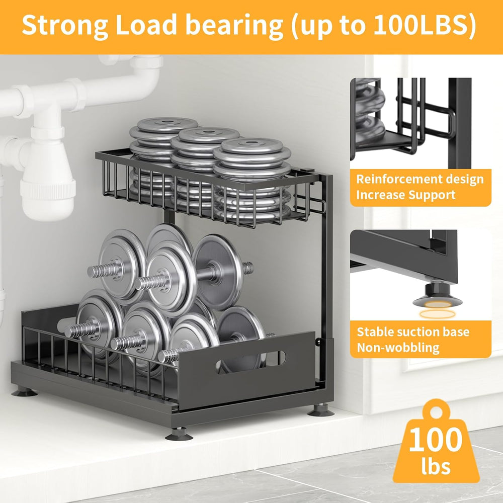 Saydear L-Shaped Under Sink Organizer, 2-Tier Pull-out Cabinet Rack 1-Pack