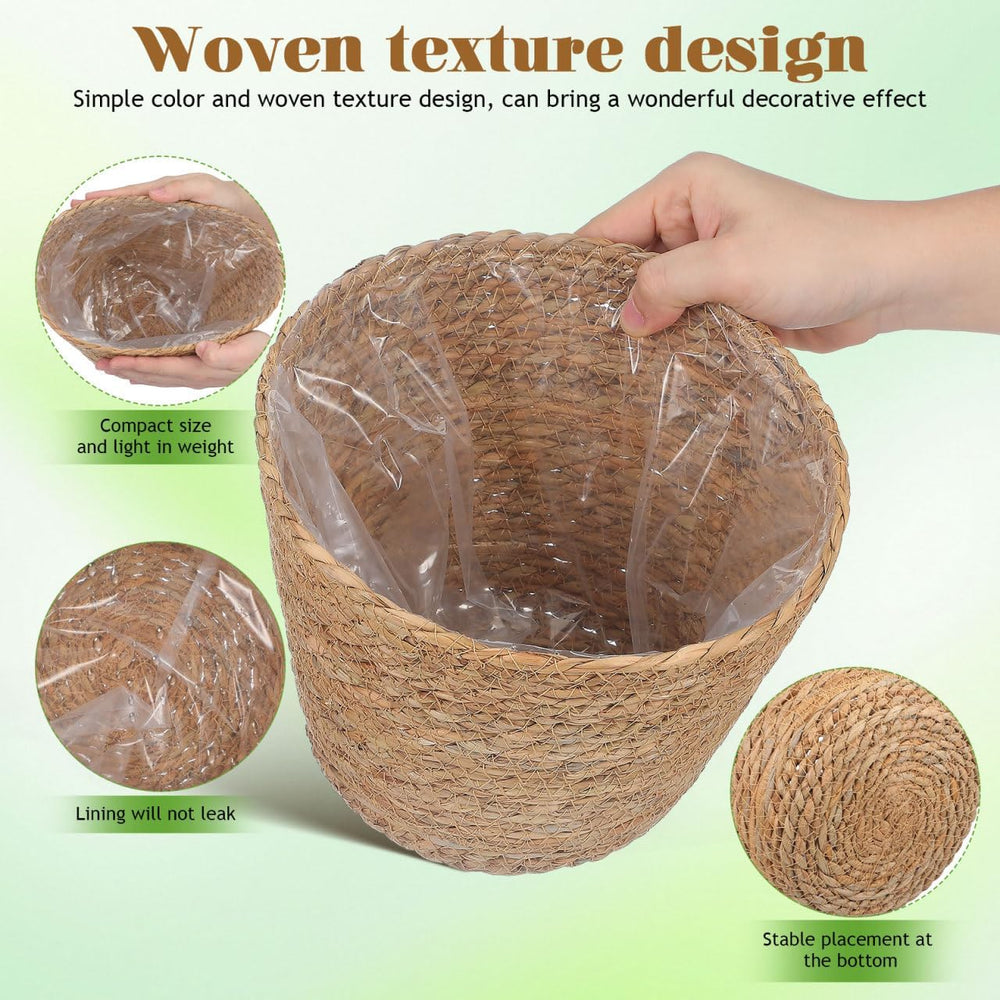 Healifty 2Pcs Woven Plant Baskets with Liners Round Rattan Seagrass Planter