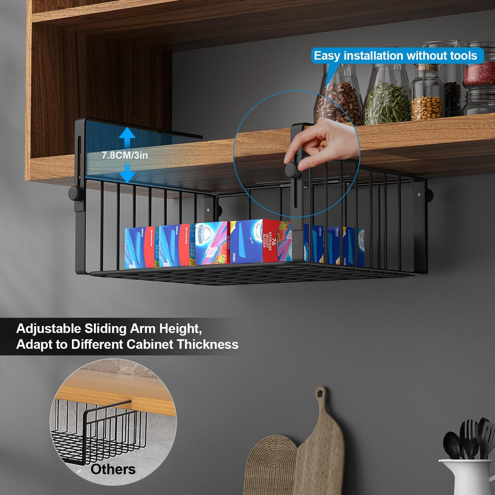 2Pack Under Shelf Storage Basket Organizer, Black