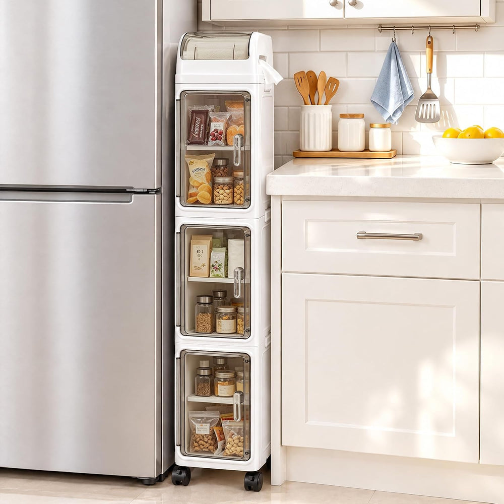 Slim Bathroom Storage Cabinet with Wheels, 4-Tier Narrow Organizer