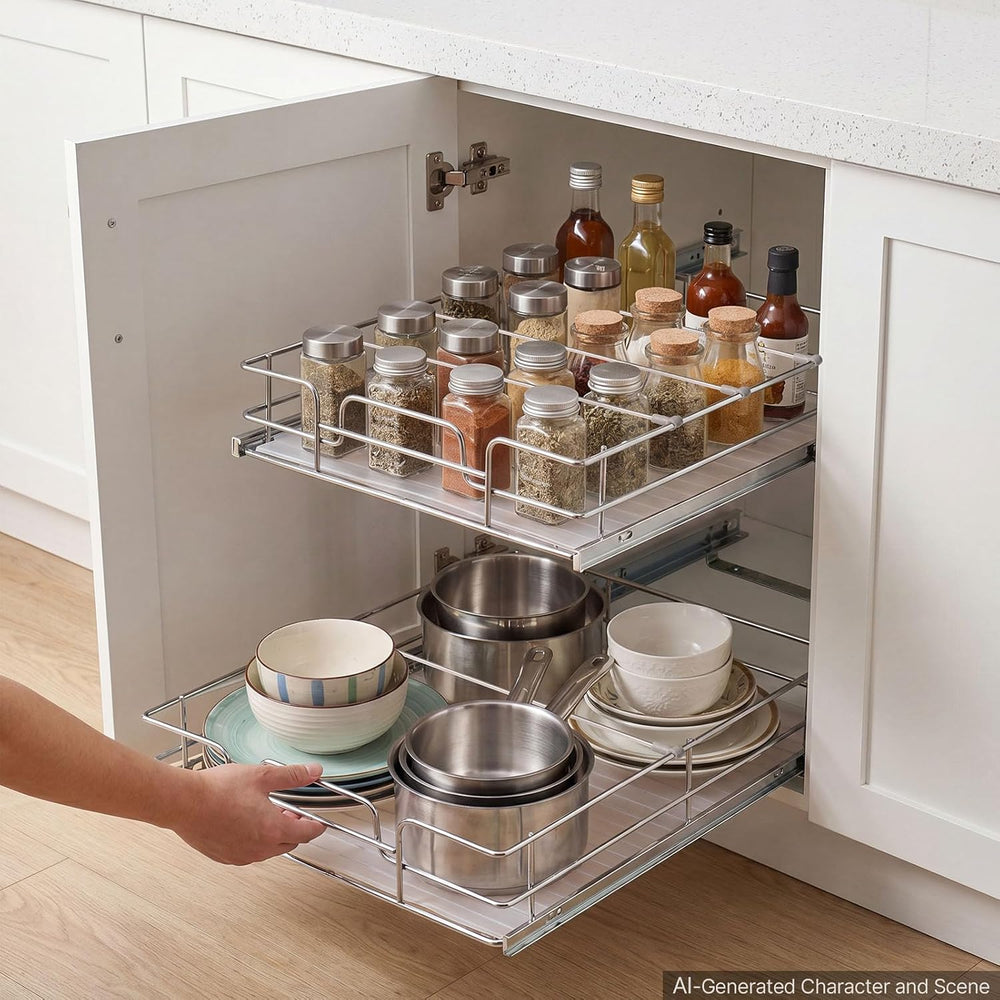 VEVOR 2 Tier Pull Out Cabinet Organizer 16.97"W x 21.22"D Slide Out...