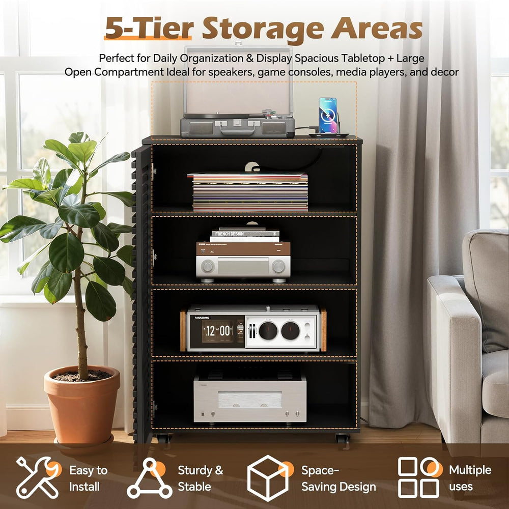 PAKASEPT AV Media Cabinet, 5-Tier AV Media Stand with Grille Door and Adjusta...