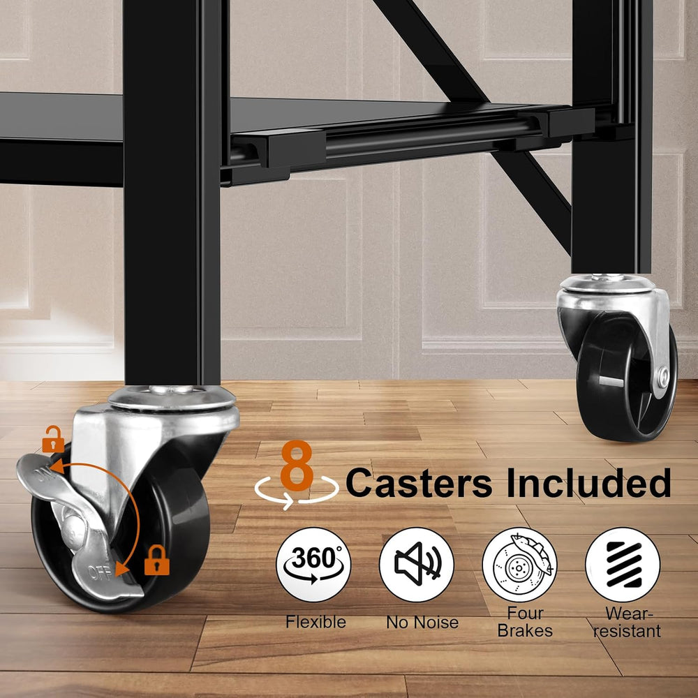 5-Tier Foldable Expandable Storage Shelves Wheels Kitchen 2-in-1 Rack