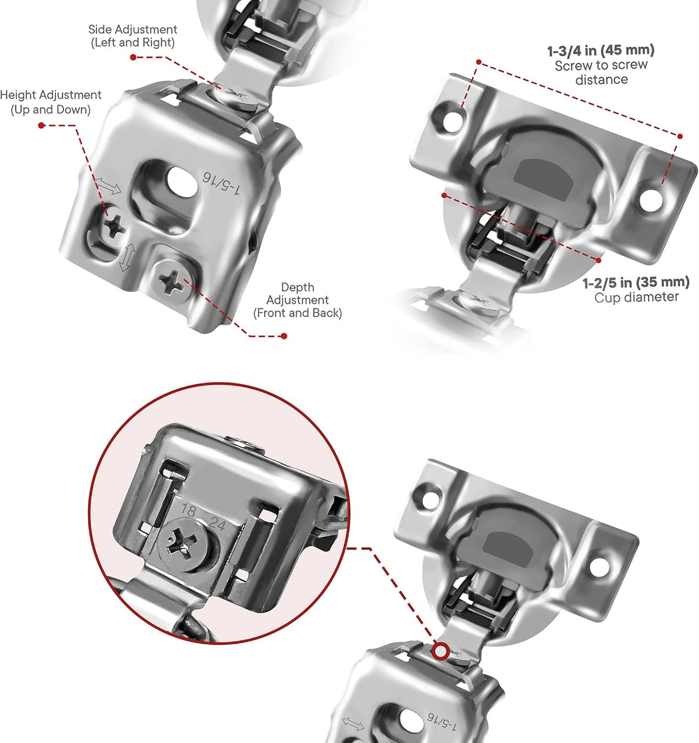 Berta, 30-Pack 1-5/16" Overlay 105° Soft Close Face Frame Cabinet Hinges