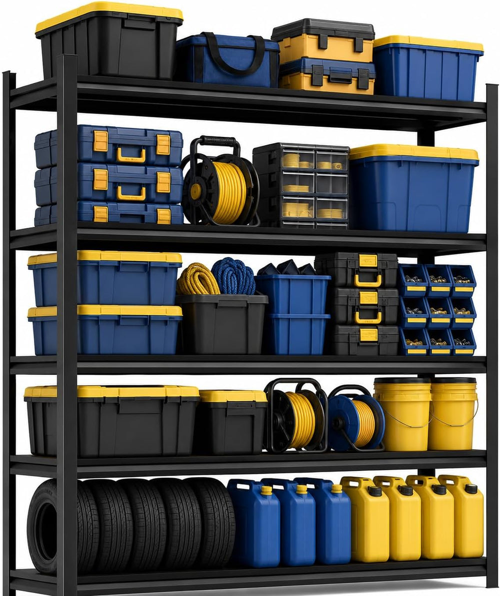 Heavy Duty Garage Shelving, 5 Tier Storage Shelves, 2500 LBS Adjustable Indus...