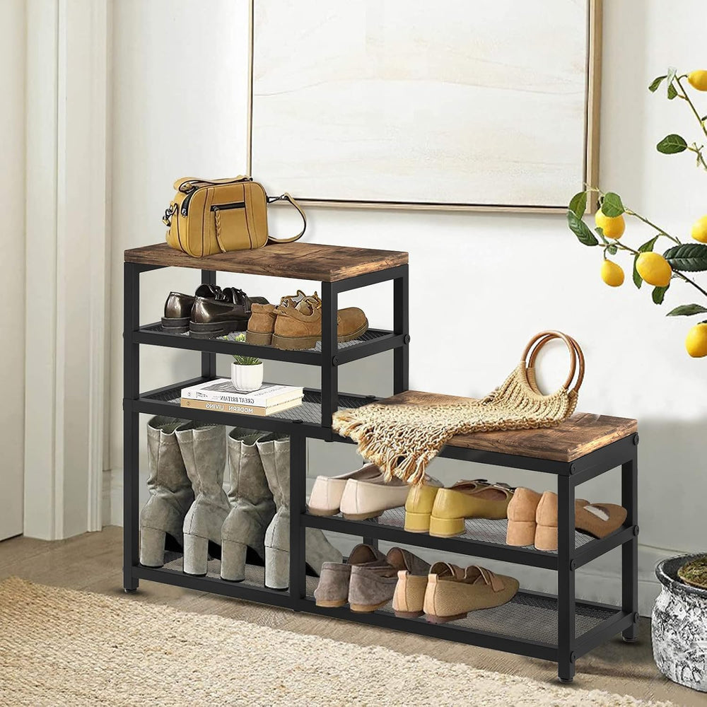 Shoe Rack Bench Shoe Storage Organizer with Seat, 5-Tier Industrial Free Stan...