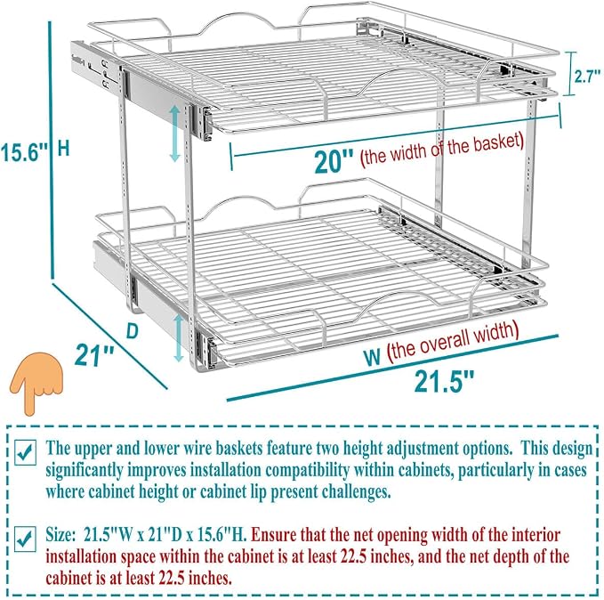 OCG 2 Tier Pull Out Cabinet Organizer, Pull Out Drawers
