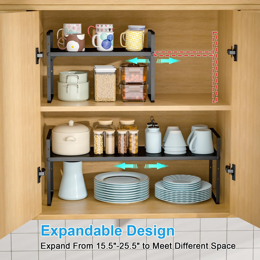 X-cosrack 25.5 Inches 2 Pack Expandable Cabinet Shelves, Stackable Shelf Orga...