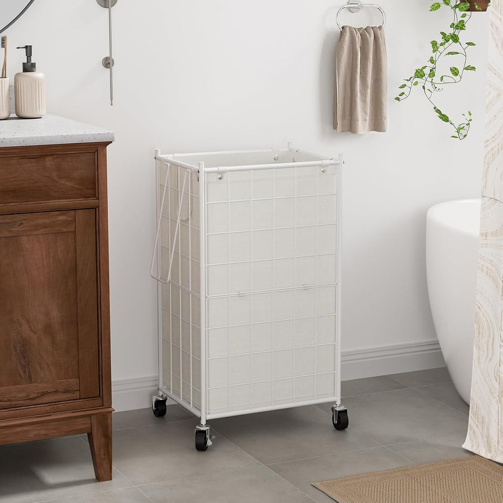 WOWLIVE Rolling Laundry Basket, Metal Wire Frame Laundry Hamper with Wheels