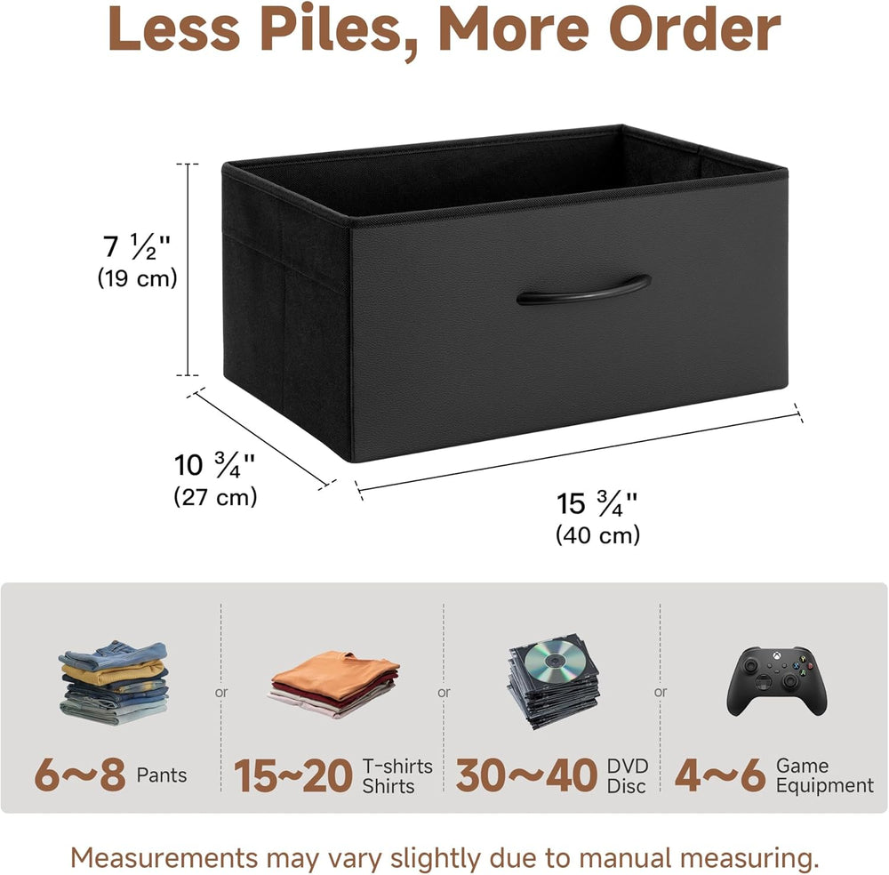 StorageWorks Black Storage Bins, Leather Storage Baskets, Large, 4-Pack