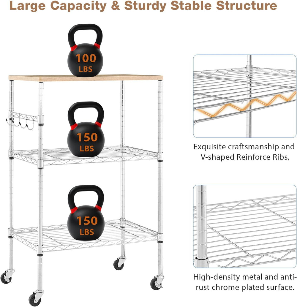 BolDuck 450Lbs Capacity Microwave Cart with Wheels, 3 Tier Rolling Cart with ...