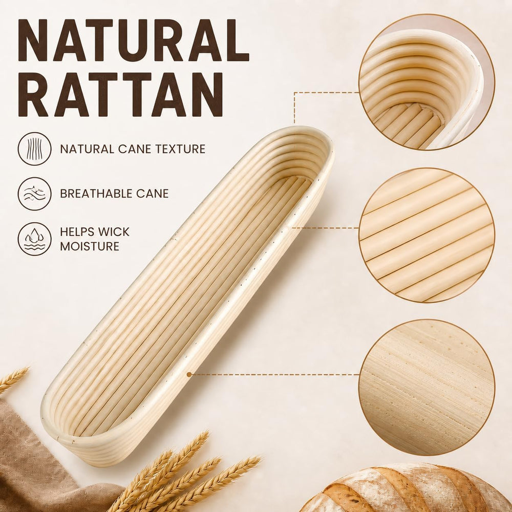 i-lan 2-Pack 22" Rattan Baguette Proofing Baskets for Sourdough Bread