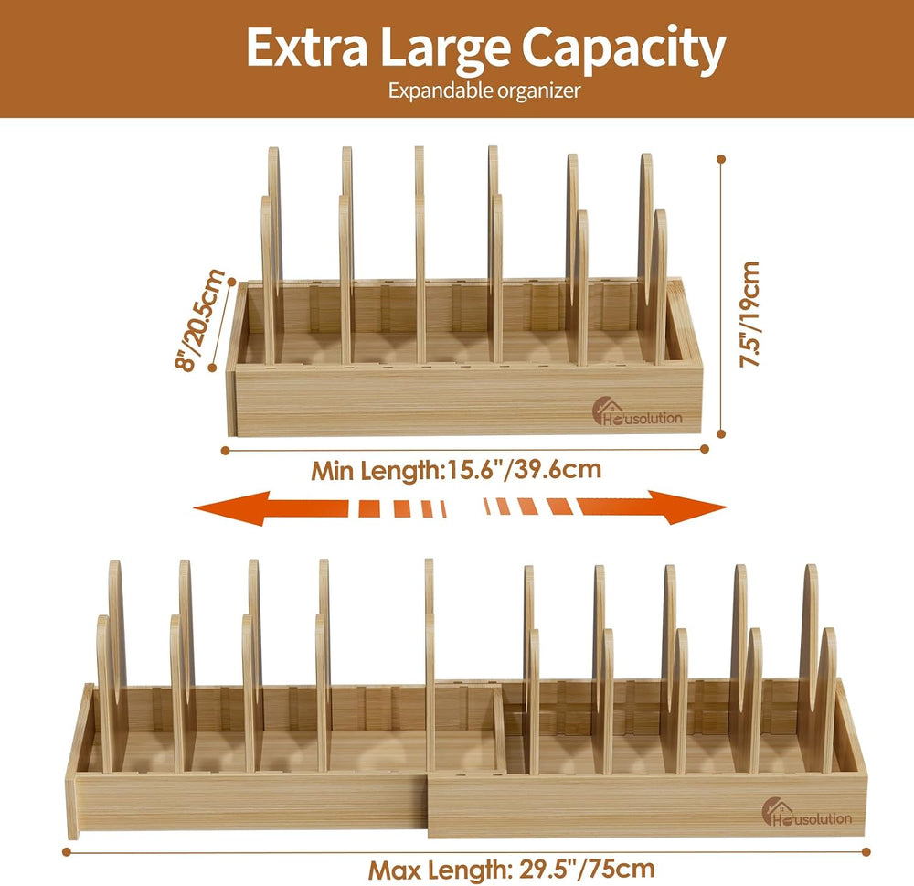 Housolution Bamboo Pot and Pan Lid Organizer Holder Storage Rack