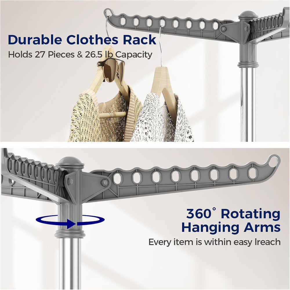 Clothes Drying Rack, 59" H Laundry Drying Rack, 3 Rotatable Arms